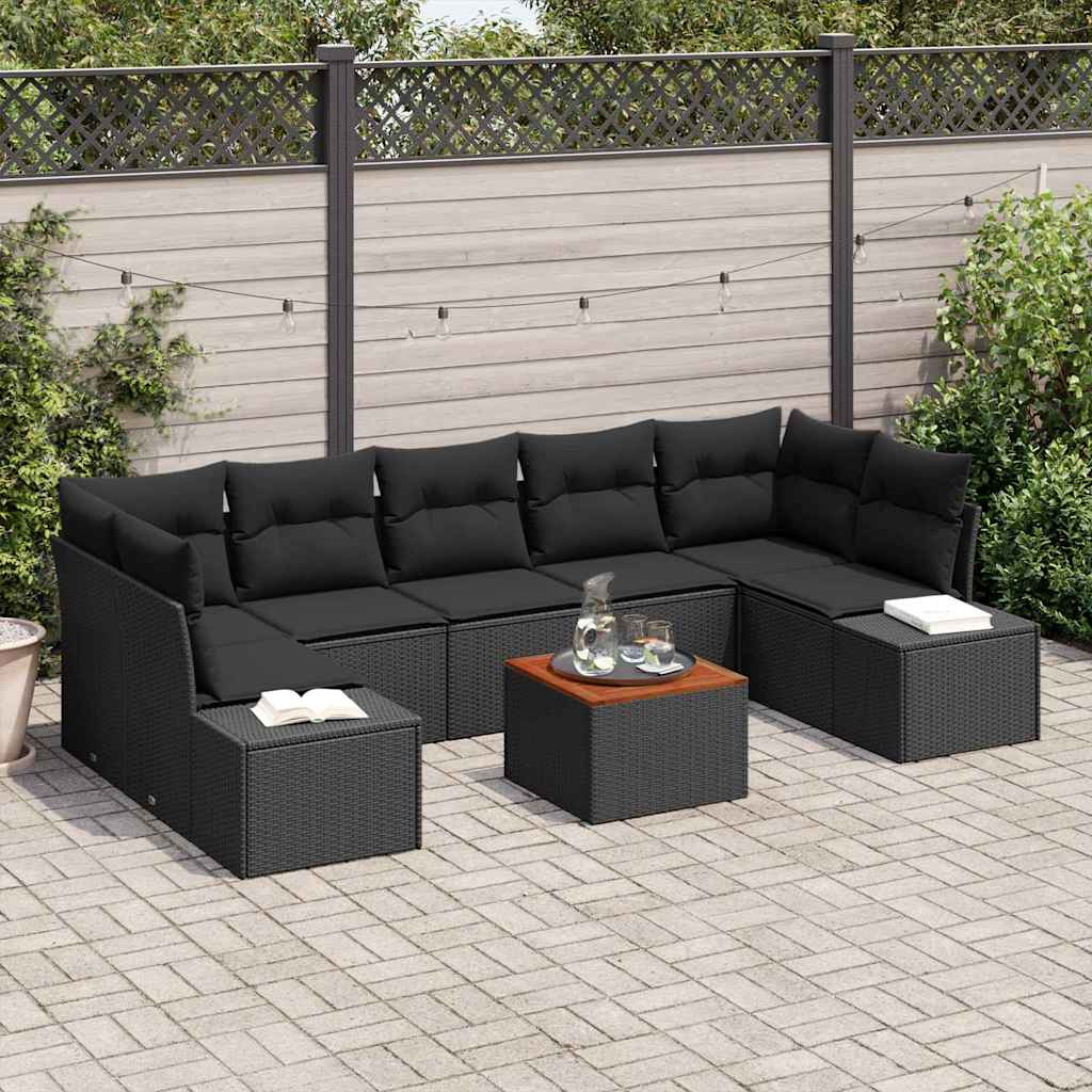 Gartensofa-set mit Kissen 8 pcs Schwarz Poly-Rattan