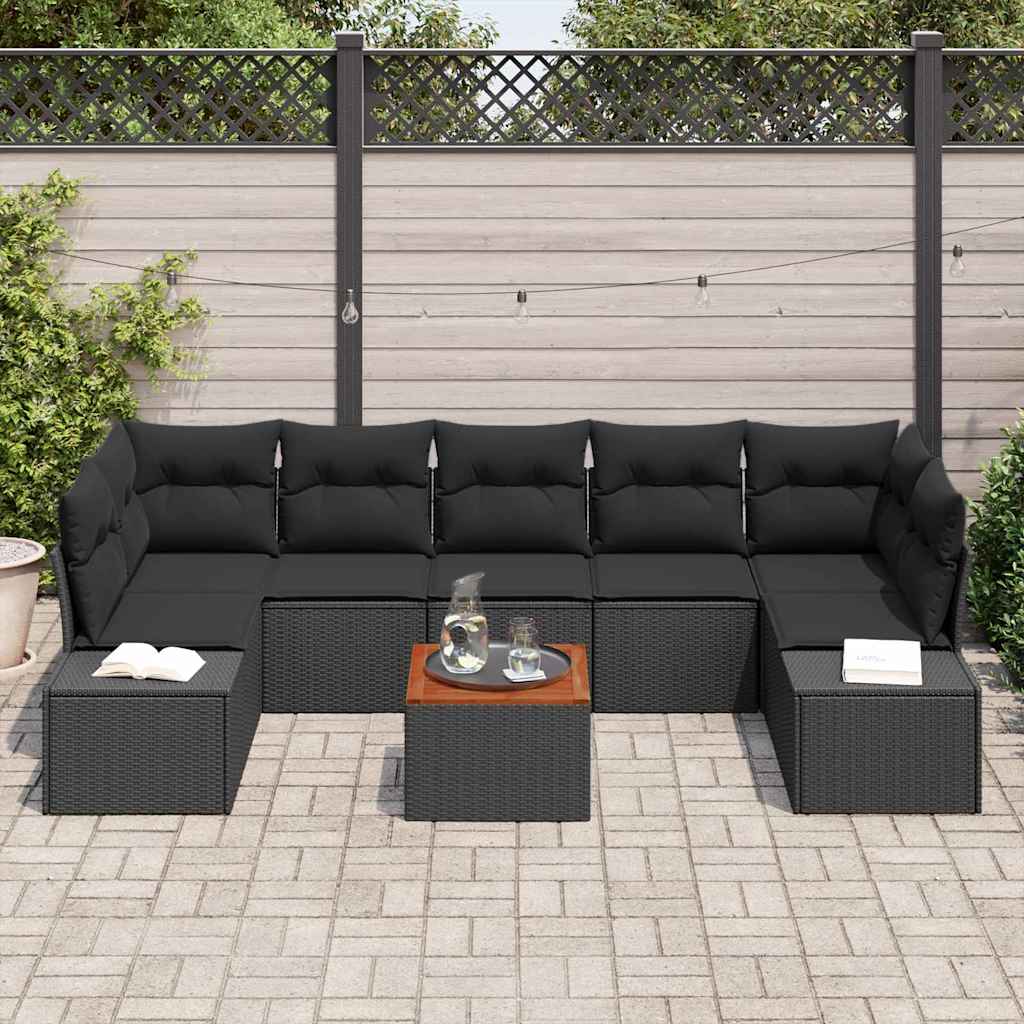 Gartensofa-set mit Kissen 8 pcs Schwarz Poly-Rattan