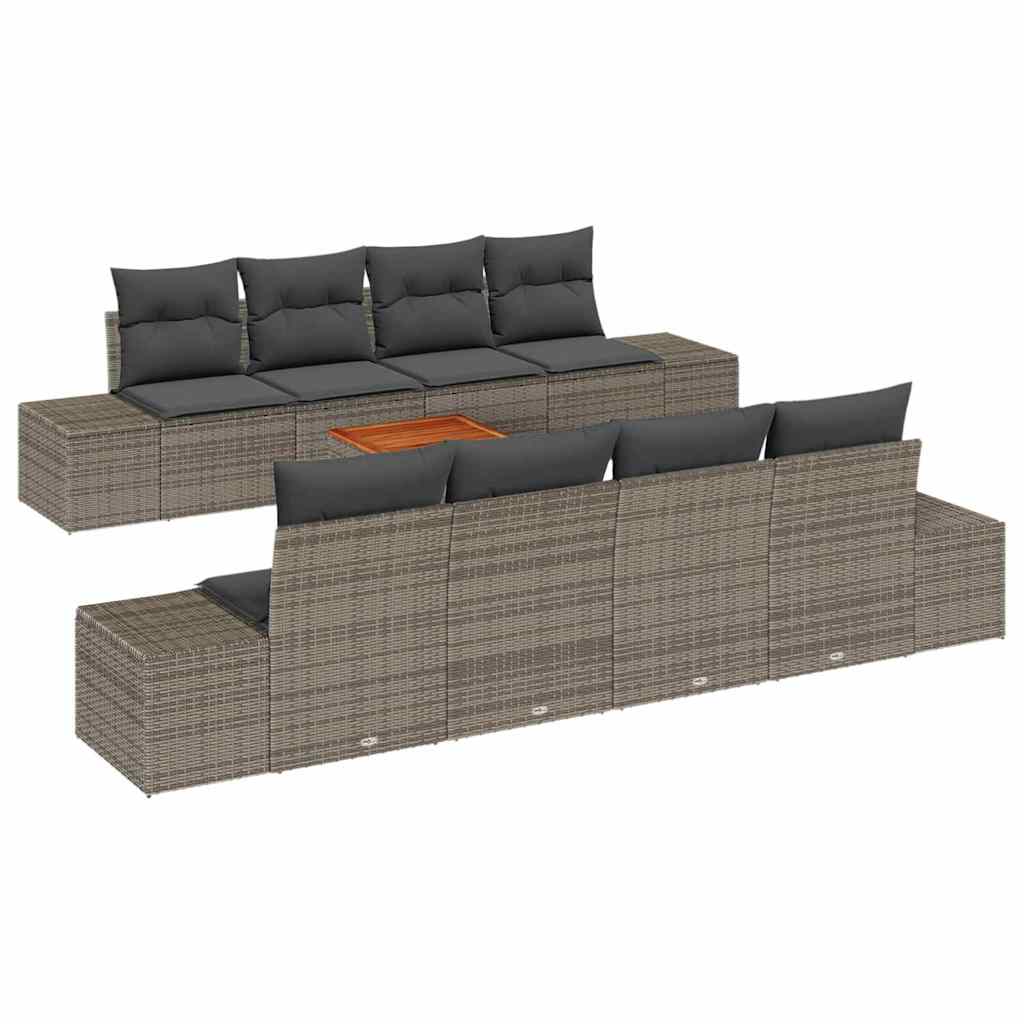 Gartensofa-set mit Kissen 9 pcs Grau Poly-Rattan