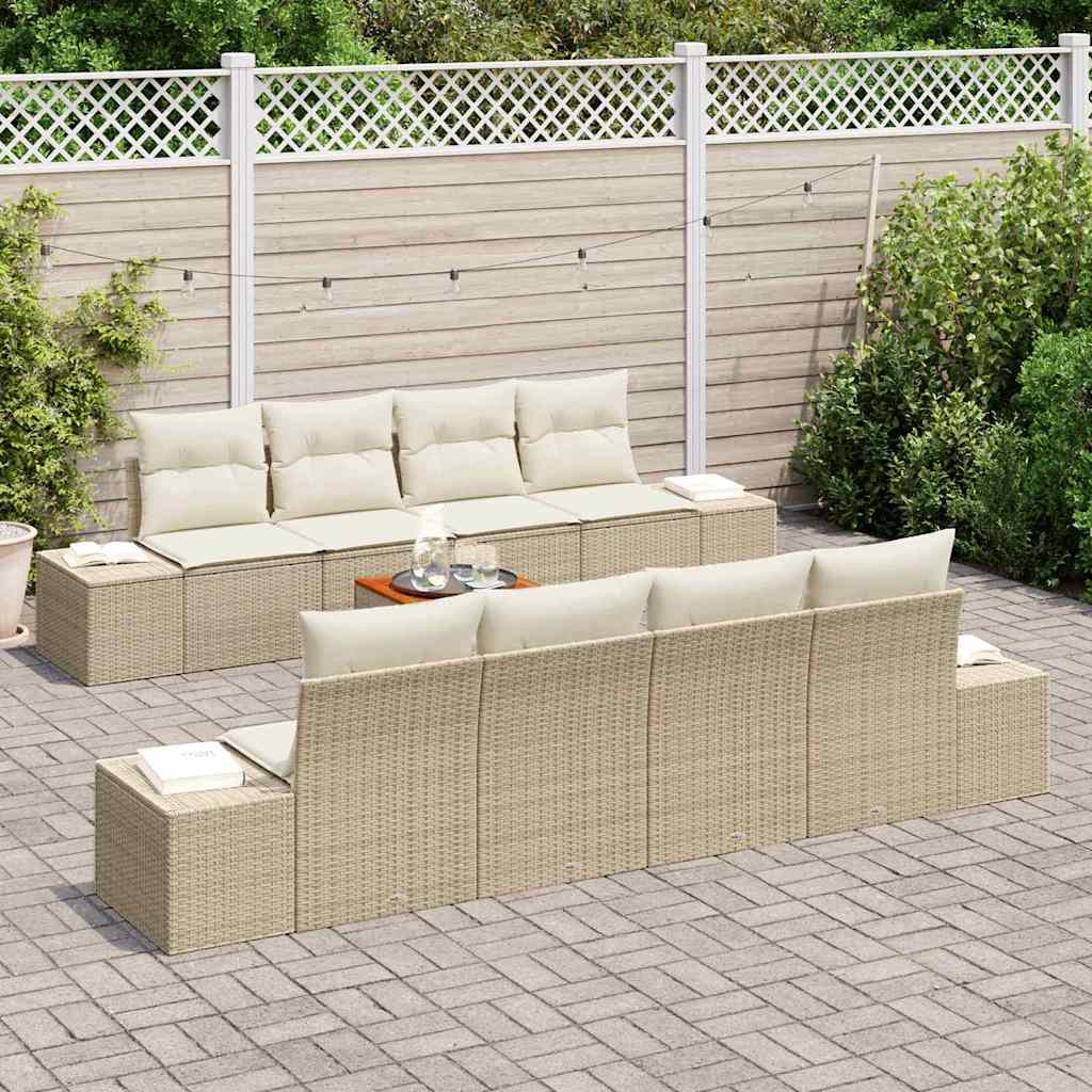 Gartensofa-set mit Kissen 9 pcs Beige Poly-Rattan
