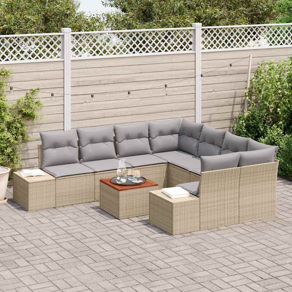 Gartensofa-set mit Kissen 9 pcs Beige Poly-Rattan