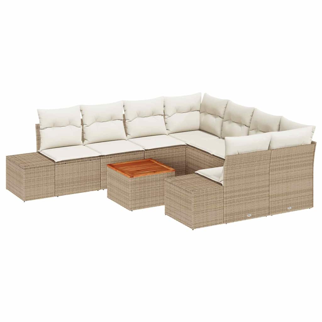 Gartensofa-set mit Kissen 9 pcs Beige Poly-Rattan