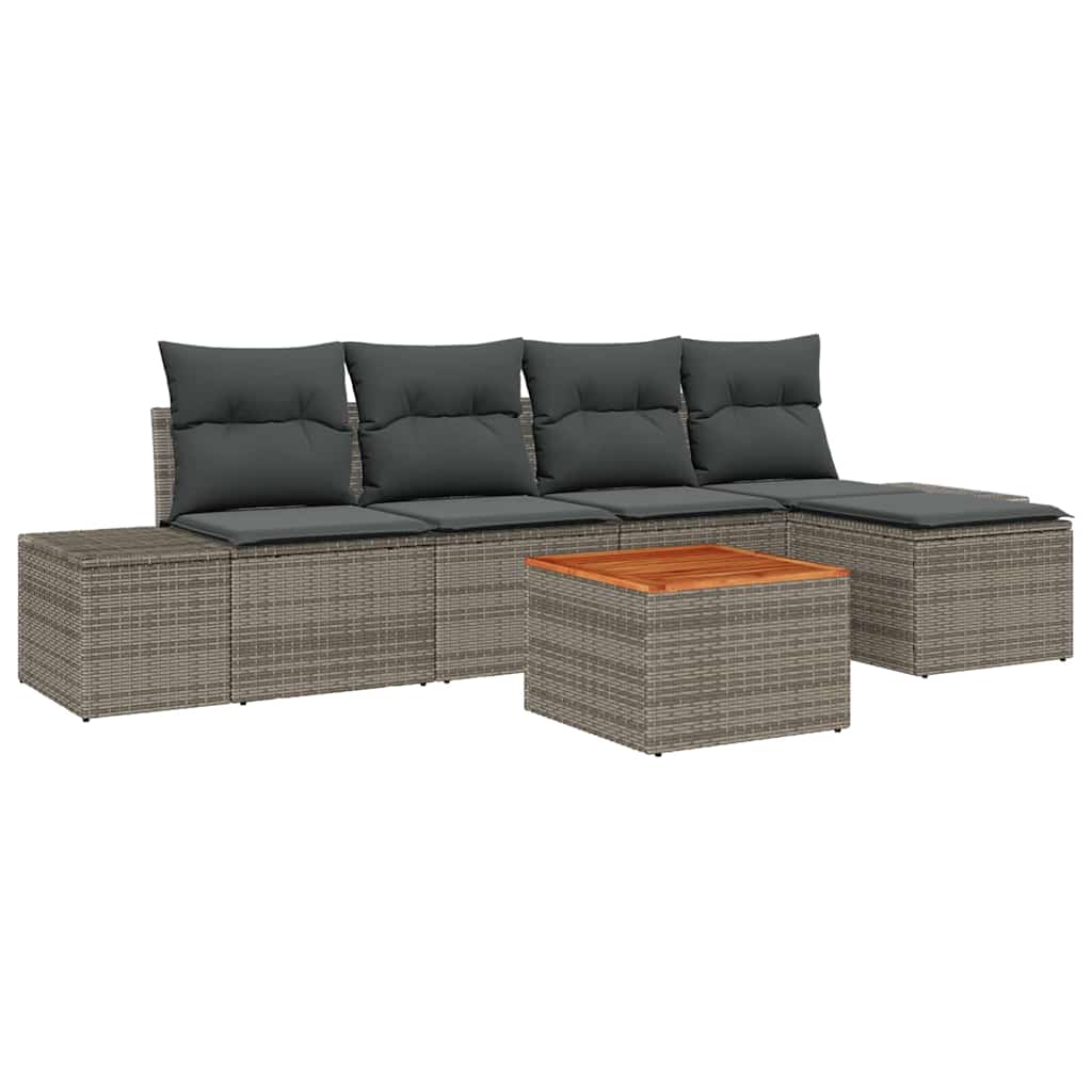 Gartensofa-set mit Kissen 6 pcs Grau Poly-Rattan