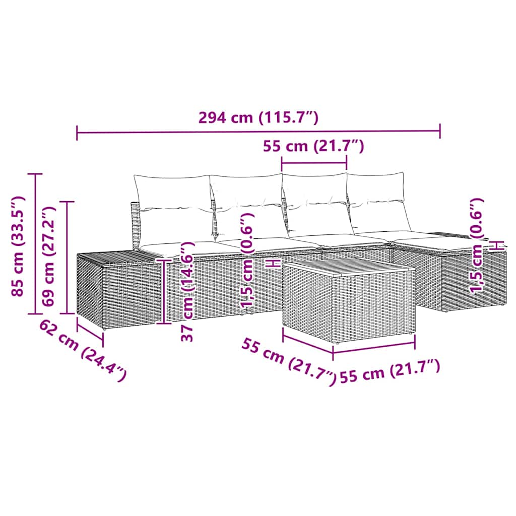 Gartensofa-set mit Kissen 6 pcs Beige Poly-Rattan
