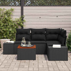 Gartensofa-set mit Kissen 5 pcs Schwarz Poly-Rattan