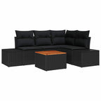 Gartensofa-set mit Kissen 5 pcs Schwarz Poly-Rattan