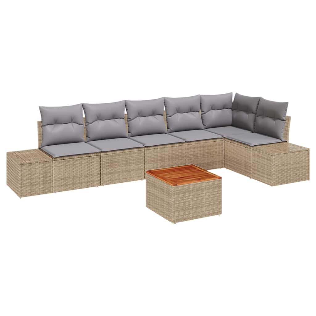 Gartensofa-set mit Kissen 7 pcs Beige Poly-Rattan