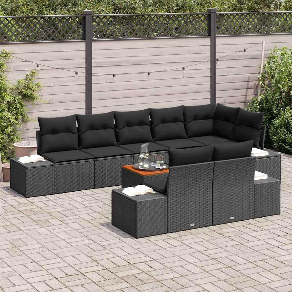 Gartensofa-set mit Kissen 9 pcs Schwarz Poly-Rattan