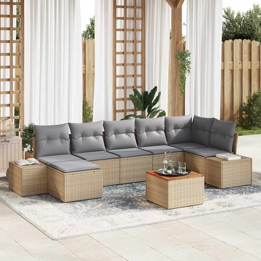 Gartensofa-set mit Kissen 8 pcs Beige Poly-Rattan