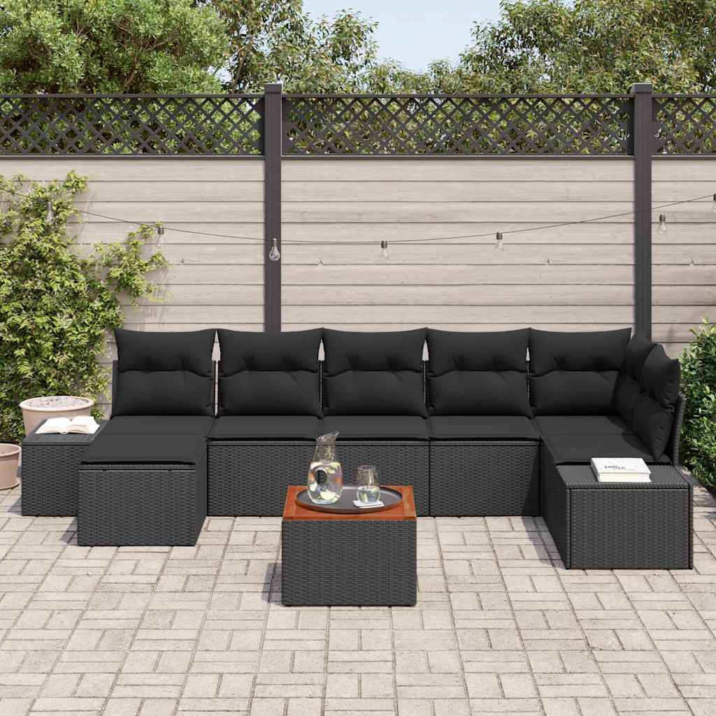 Gartensofa-set mit Kissen 8 pcs Schwarz Poly-Rattan