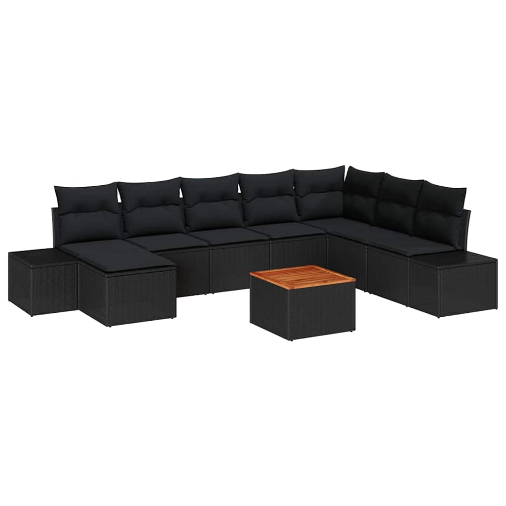 Gartensofa-set mit Kissen 9 pcs Schwarz Poly-Rattan