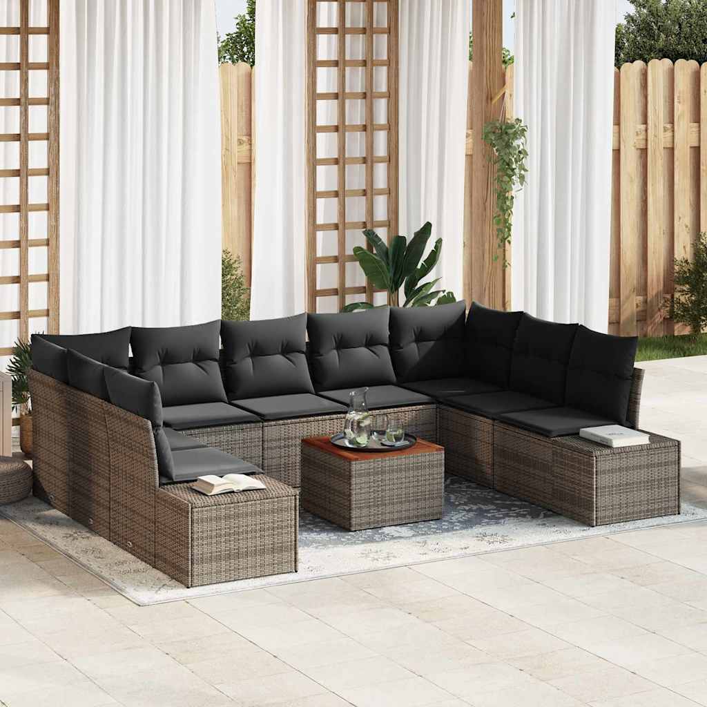 Gartensofa-set mit Kissen 10 pcs Grau Poly-Rattan