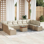 Gartensofa-set mit Kissen 11 pcs Beige Poly-Rattan