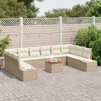 Gartensofa-set mit Kissen 11 pcs Beige Poly-Rattan