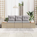 Gartensofa-set mit Kissen 3 pcs Beige Poly-Rattan