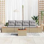 Gartensofa-set mit Kissen 5 pcs Beige Poly Rattan