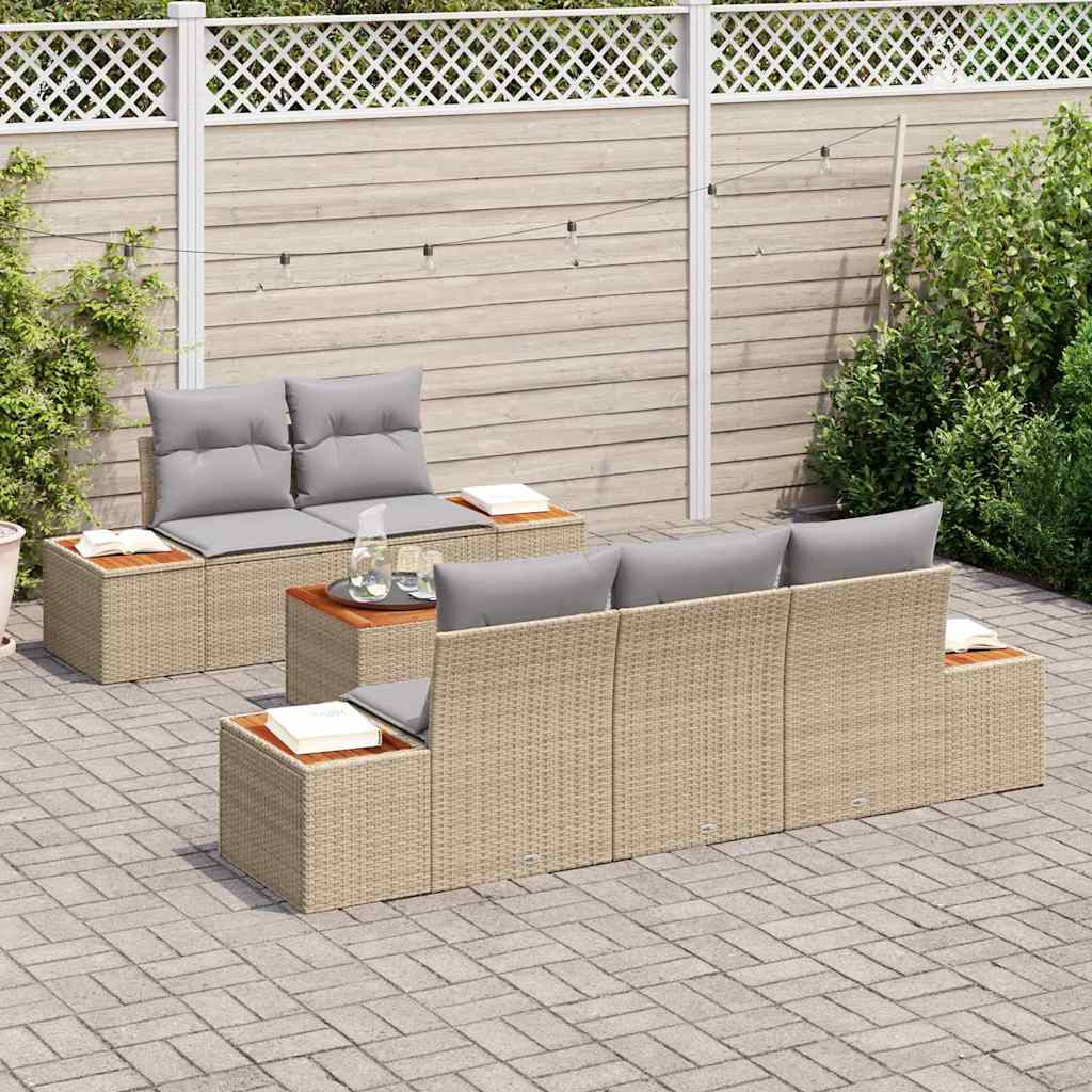 Gartensofa-set mit Kissen 6 pcs Beige Poly Rattan