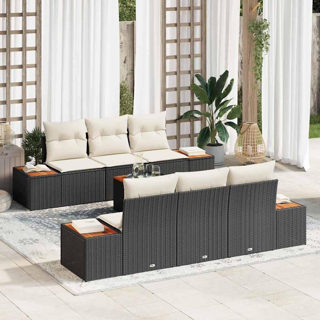 Gartensofa-set mit Kissen 7 pcs Schwarz Poly Rattan