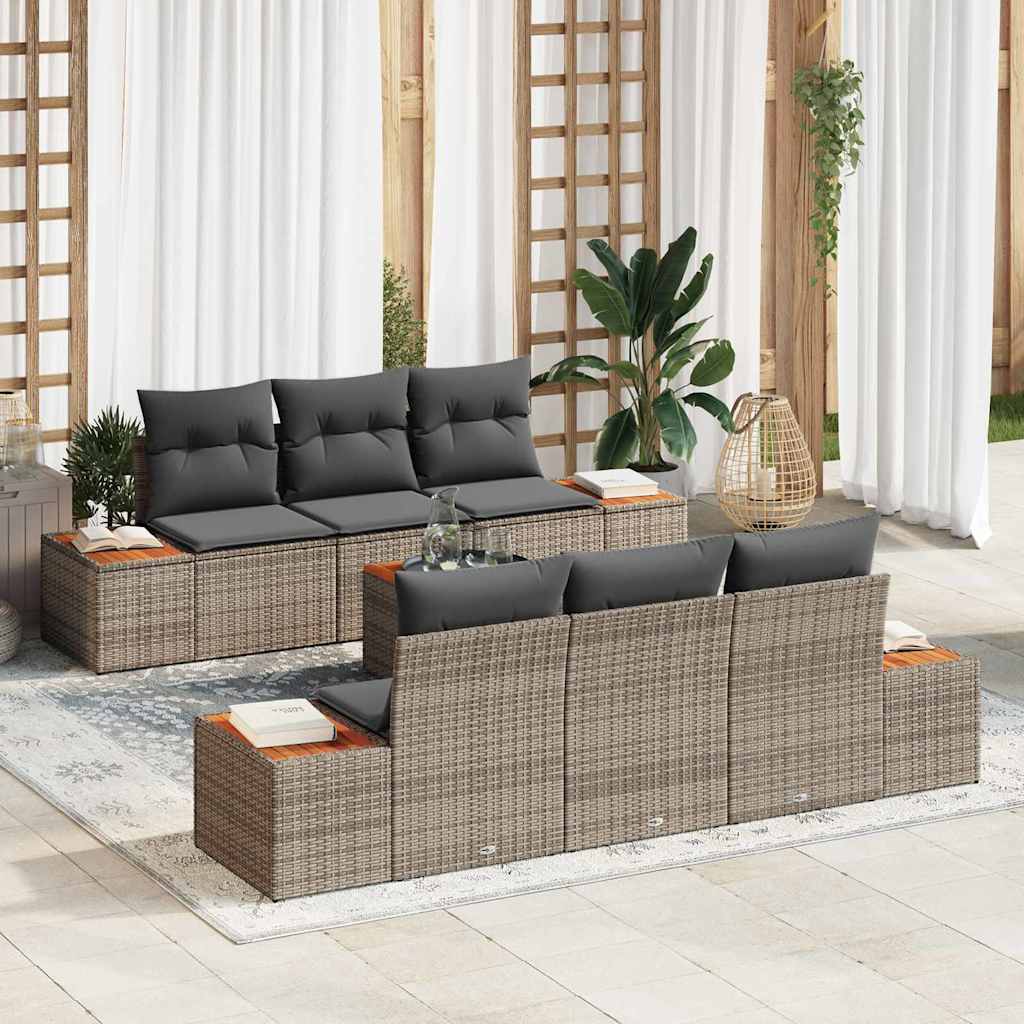 Gartensofa-set mit Kissen 7 pcs Grau Poly Rattan