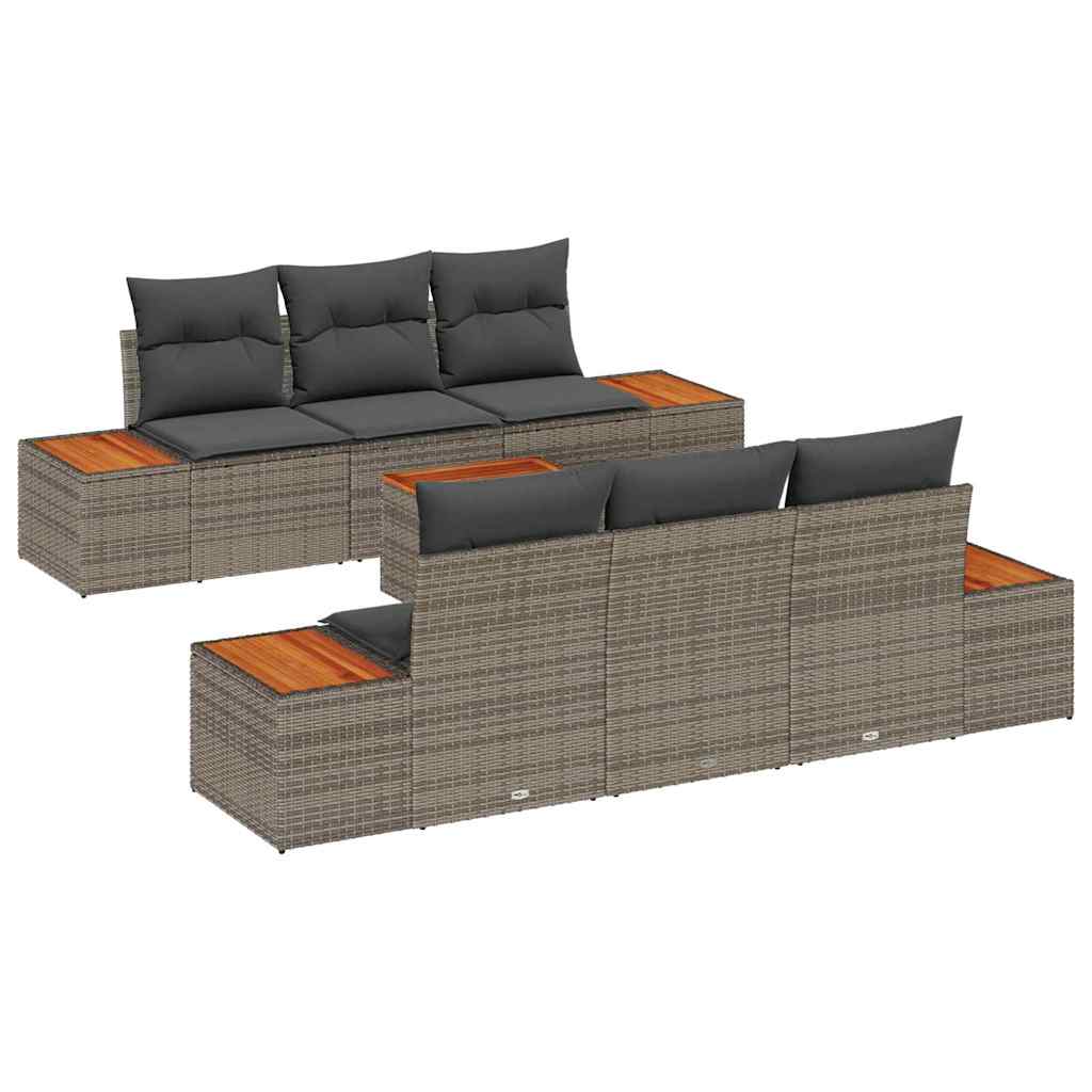 Gartensofa-set mit Kissen 7 pcs Grau Poly Rattan