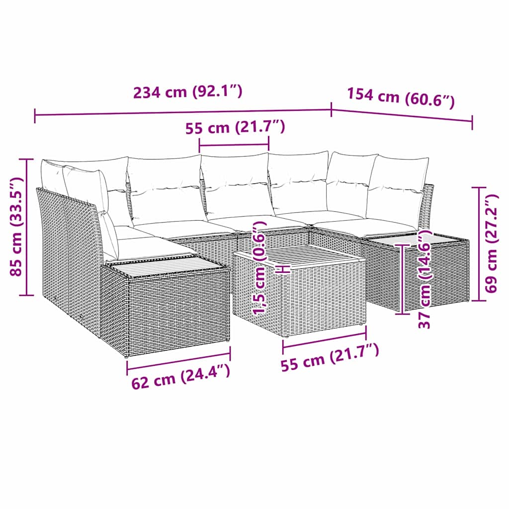 Gartensofa-set mit Kissen 6 pcs Beige Poly Rattan