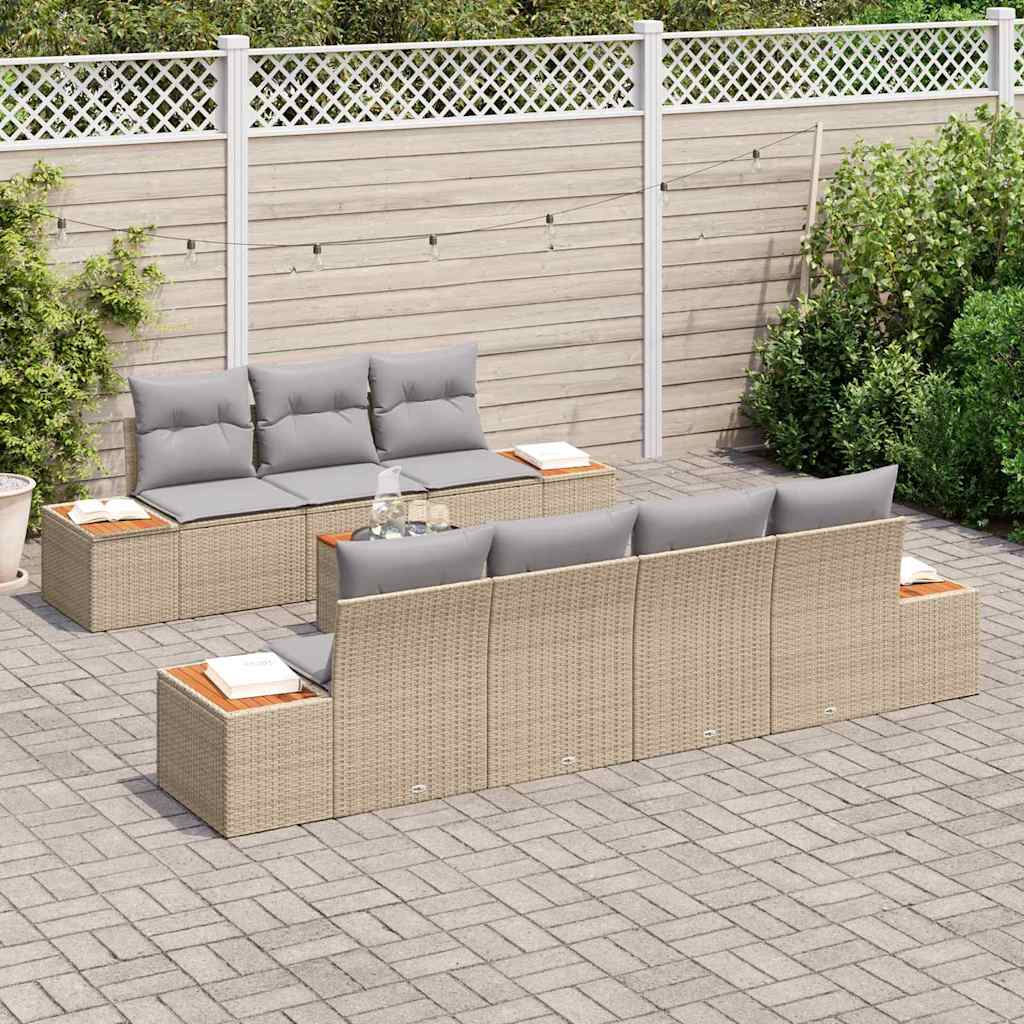 Gartensofa-set mit Kissen 8 pcs Beige Poly Rattan