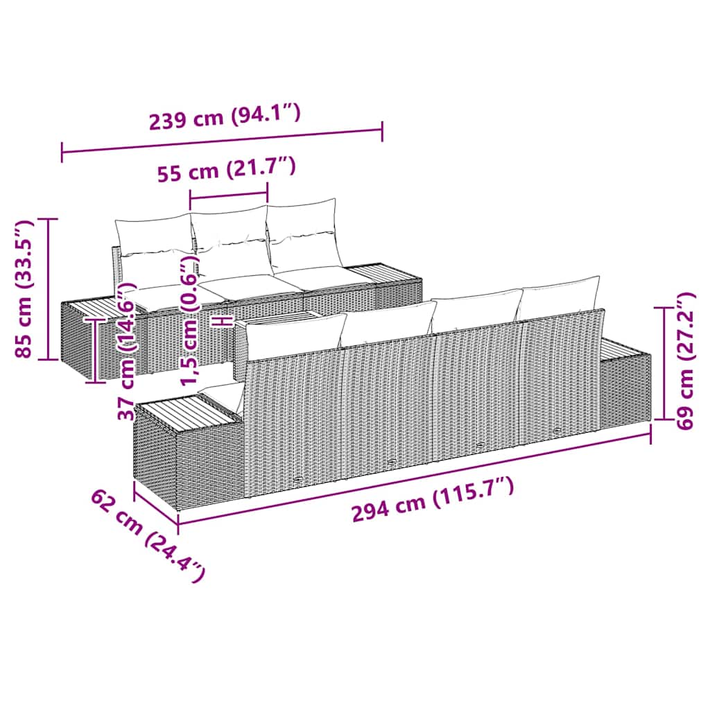 Gartensofa-set mit Kissen 8 pcs Beige Poly Rattan