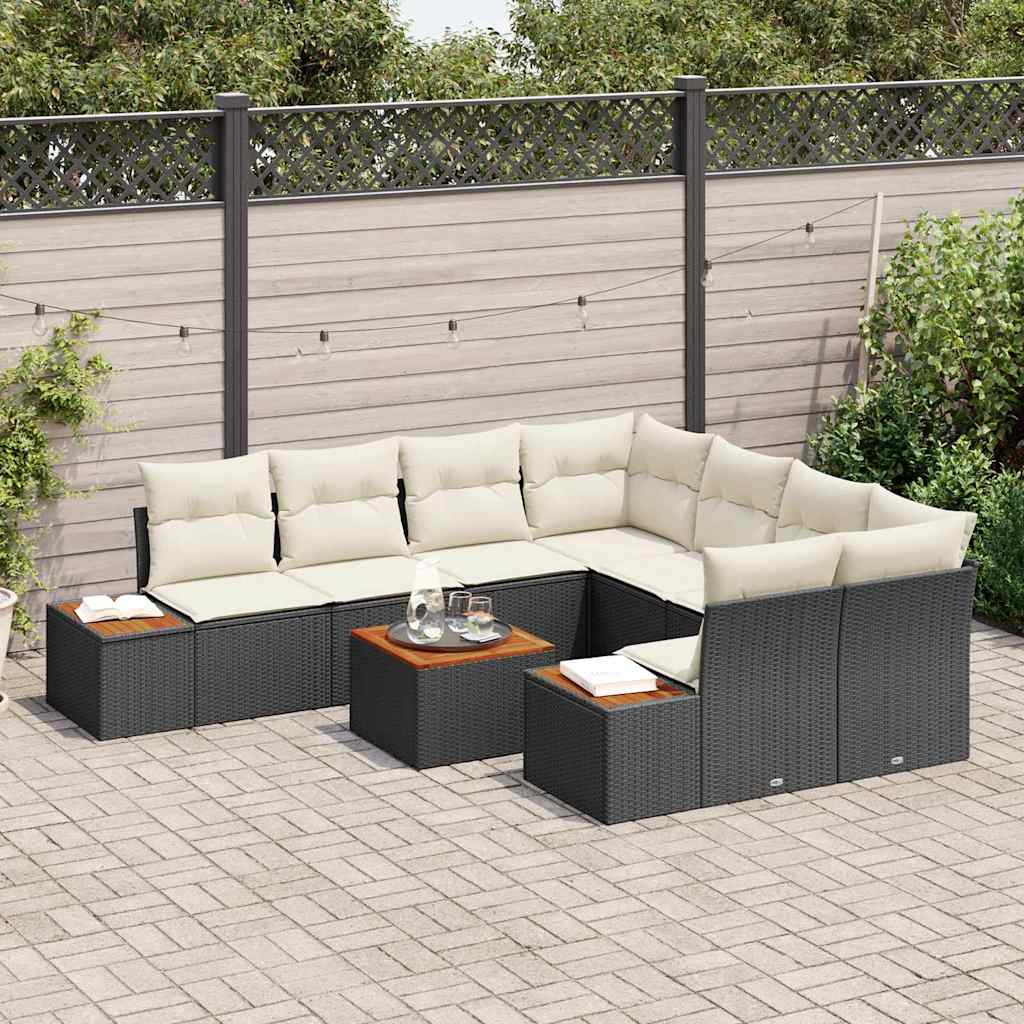 Gartensofa-set mit Kissen 9 pcs Schwarz Poly Rattan