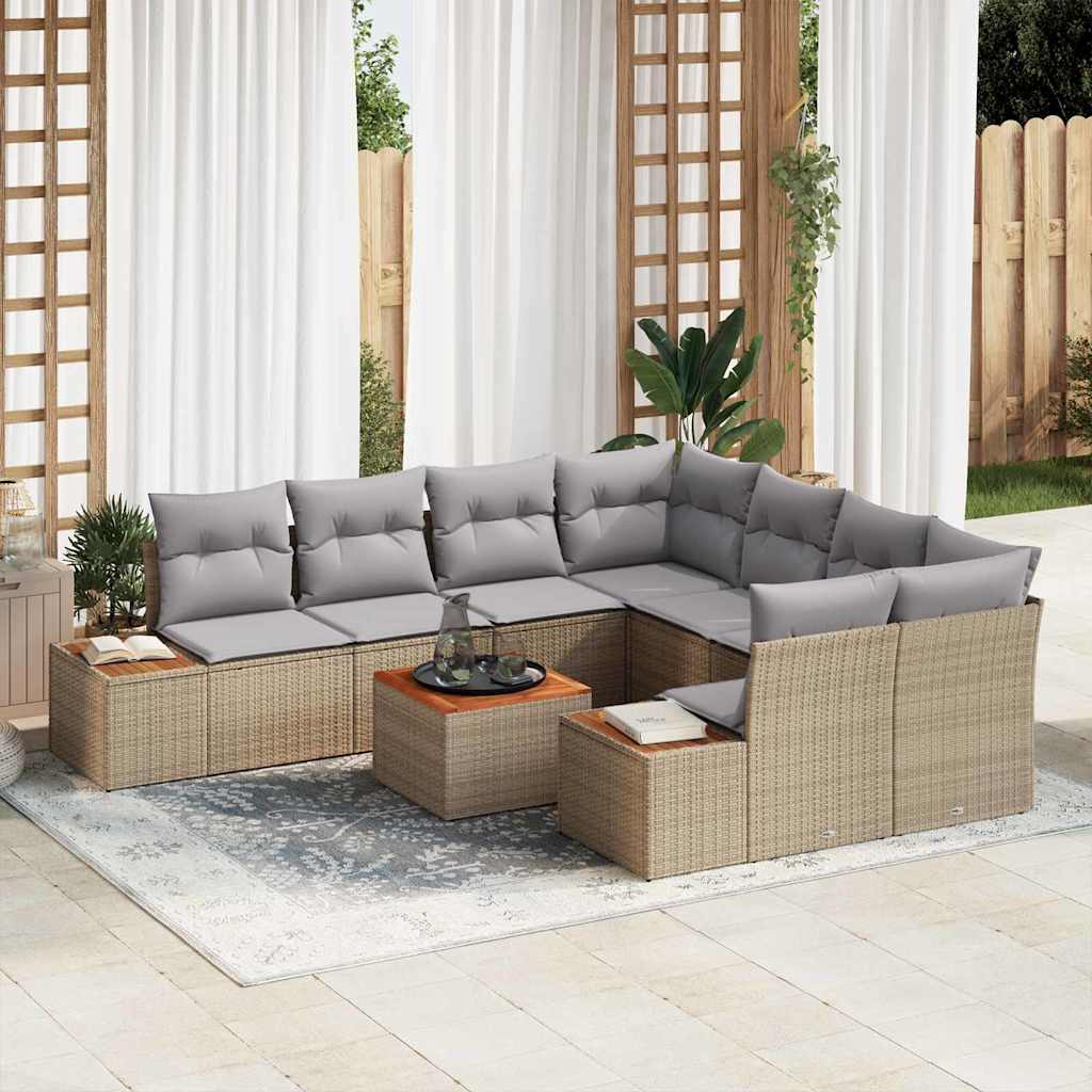 Gartensofa-set mit Kissen 9 pcs Beige Poly Rattan