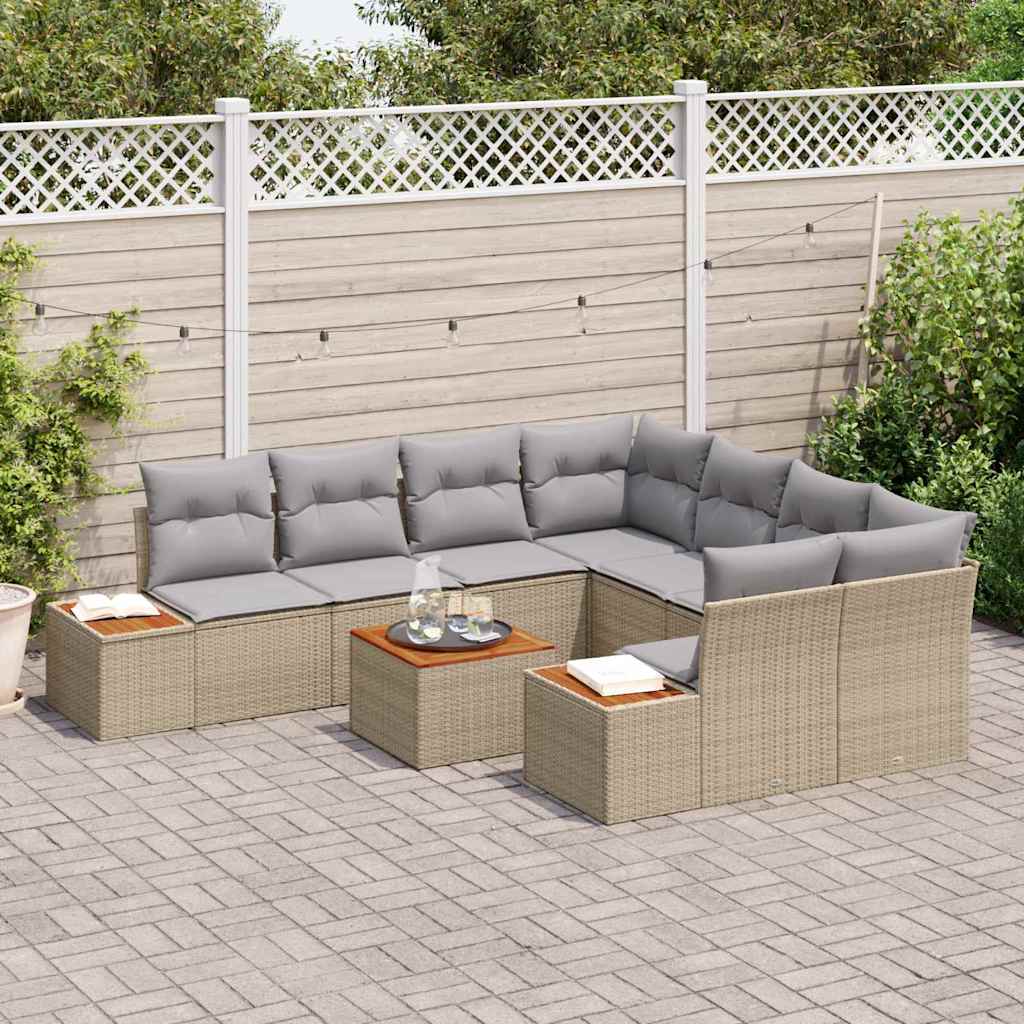 Gartensofa-set mit Kissen 9 pcs Beige Poly Rattan