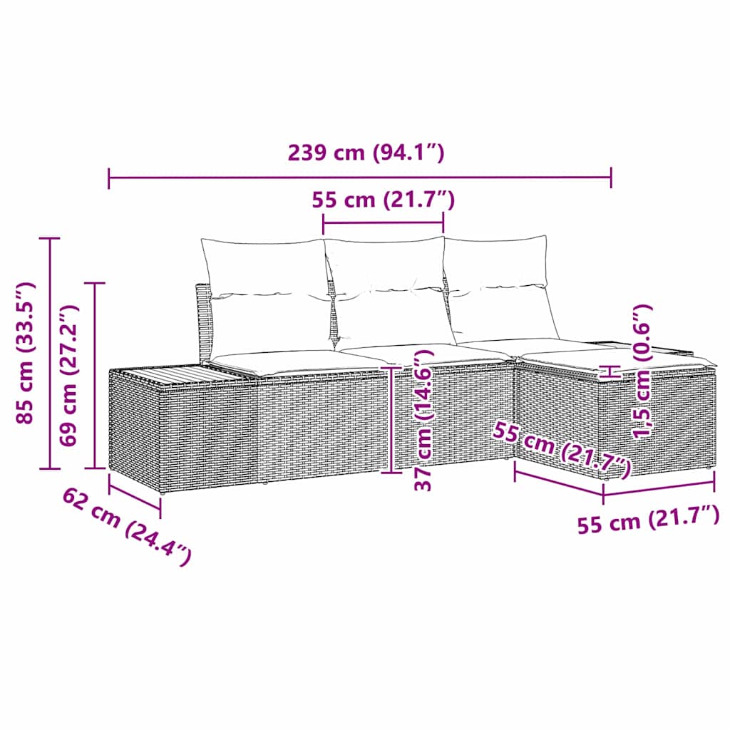 Gartensofa-set mit Kissen mit Kissen 4 pcs Schwarz Poly-Rattan