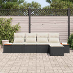 Gartensofa-set mit Kissen 5 pcs Schwarz Poly Rattan
