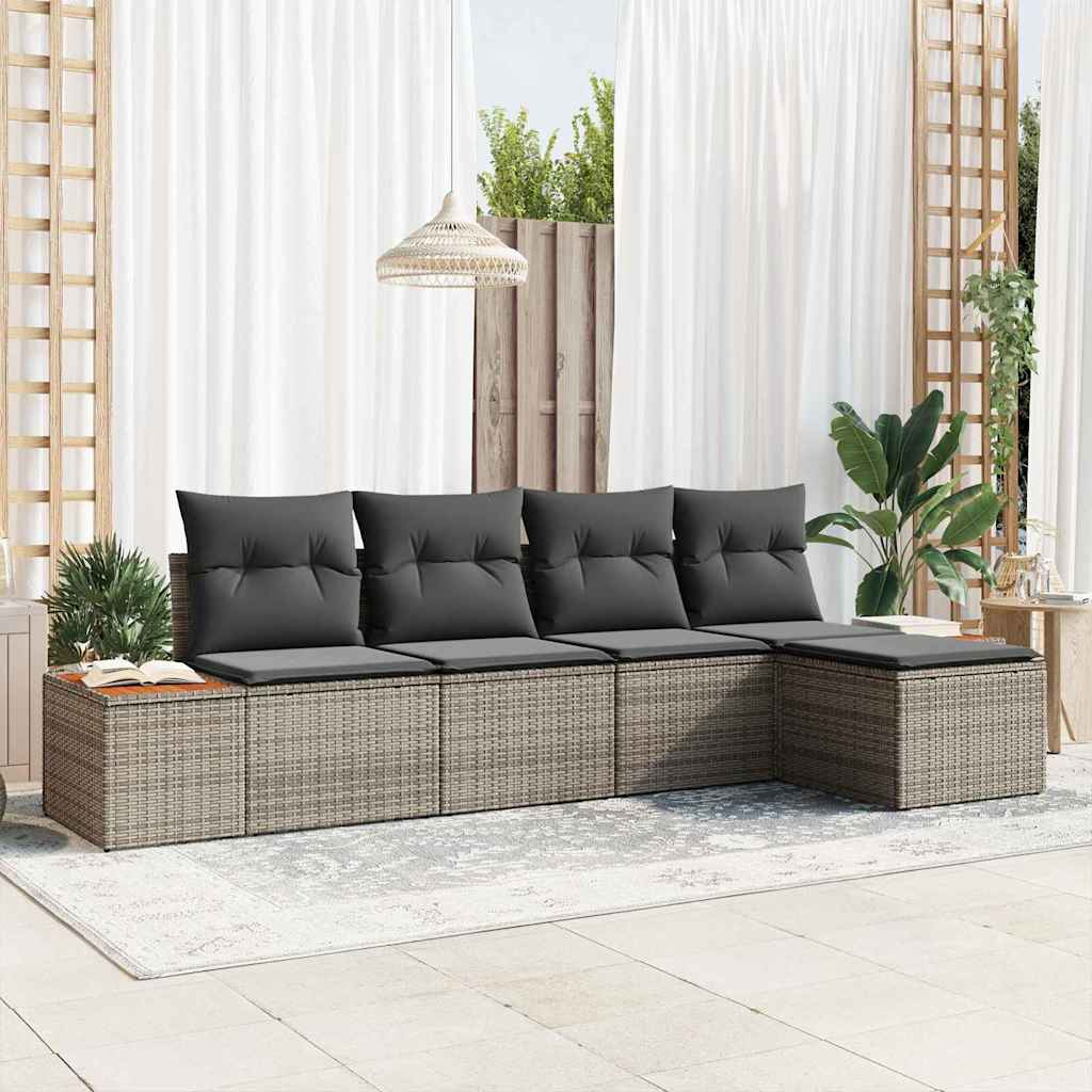 Gartensofa-set mit Kissen 5 pcs Grau Poly Rattan