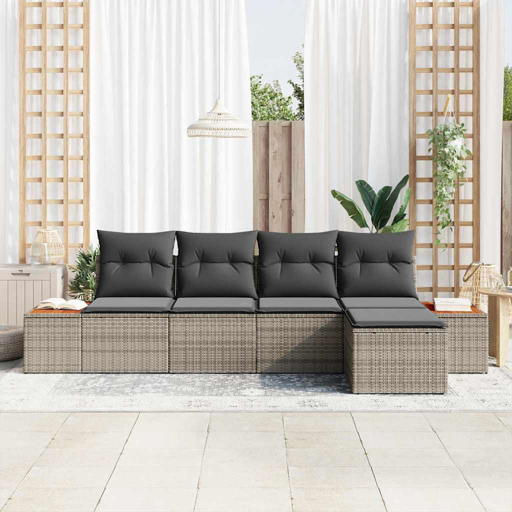 Gartensofa-set mit Kissen 5 pcs Grau Poly Rattan