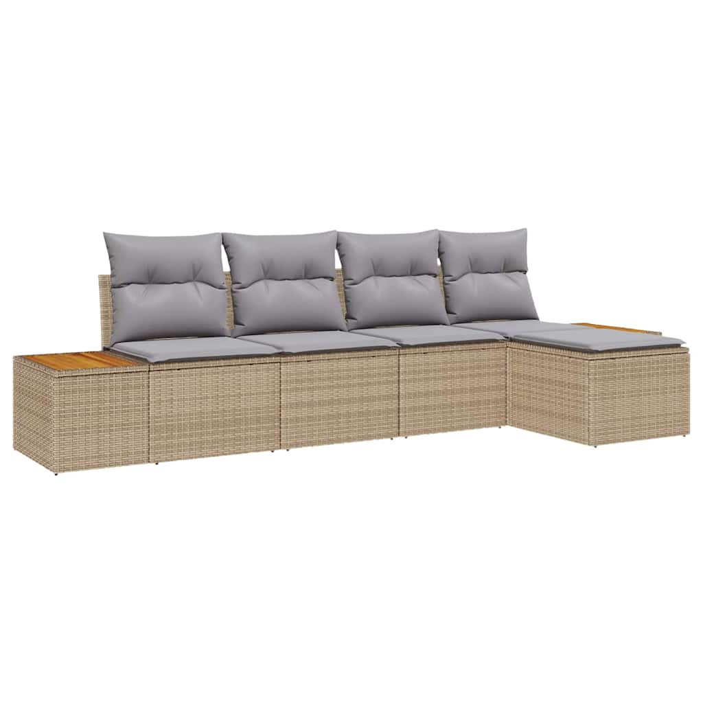Gartensofa-set mit Kissen 5 pcs Beige Poly Rattan