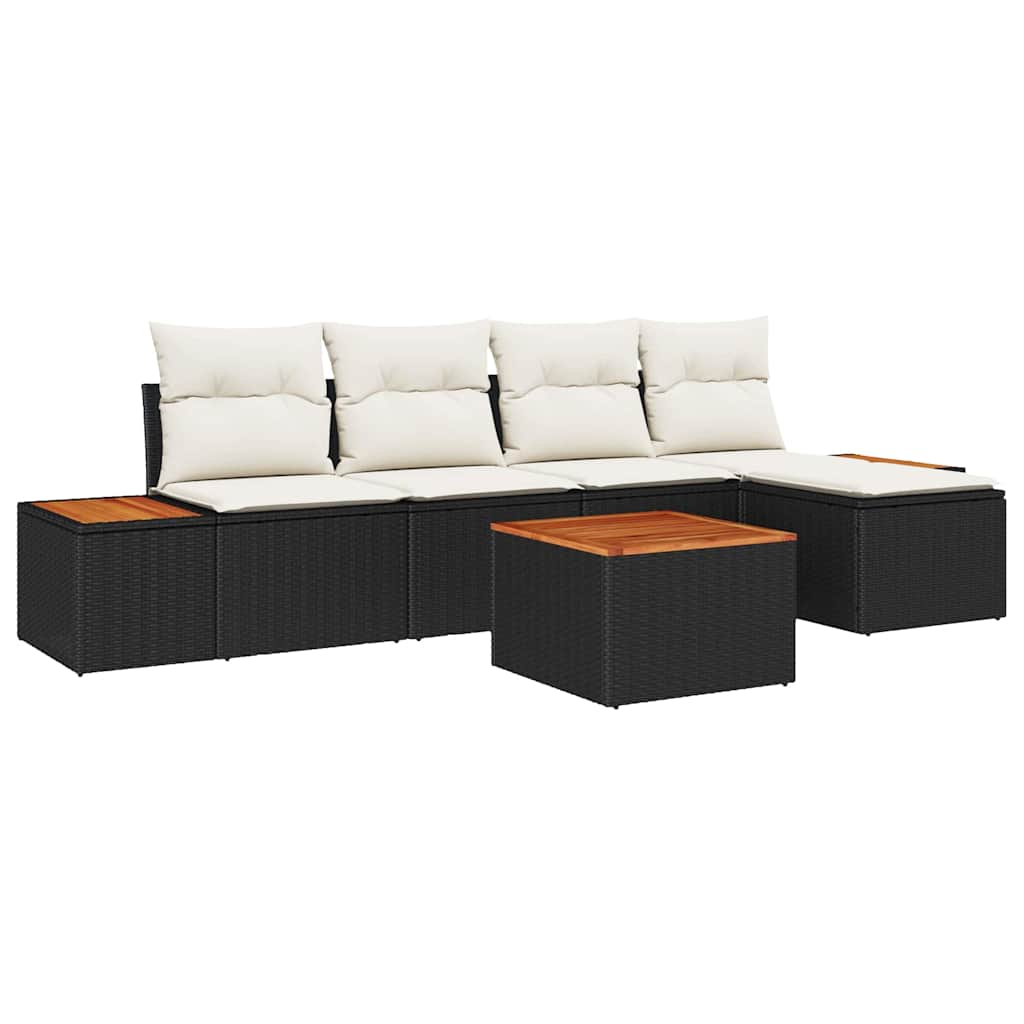 Gartensofa-set mit Kissen 6 pcs Schwarz Poly Rattan