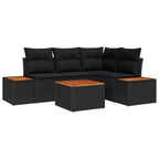 Gartensofa-set mit Kissen 5 pcs Schwarz Poly Rattan