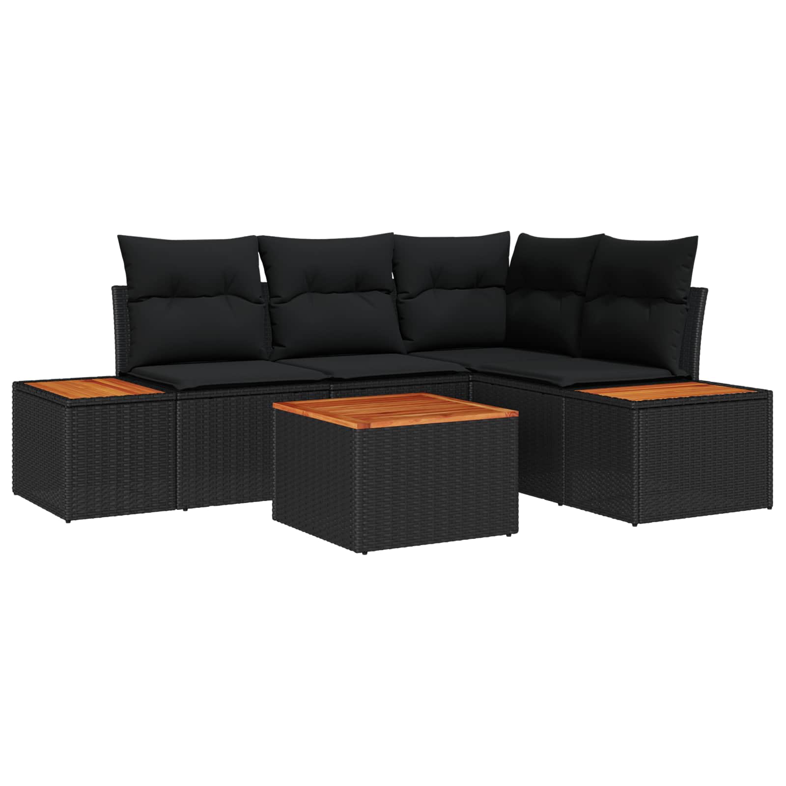 Gartensofa-set mit Kissen 5 pcs Schwarz Poly Rattan