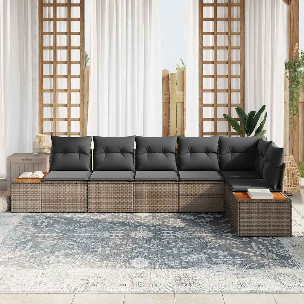 Gartensofa-set mit Kissen 6 pcs Grau Poly Rattan