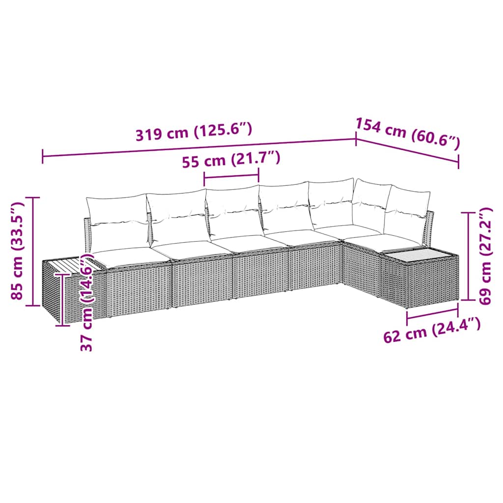 Gartensofa-set mit Kissen 6 pcs Grau Poly Rattan