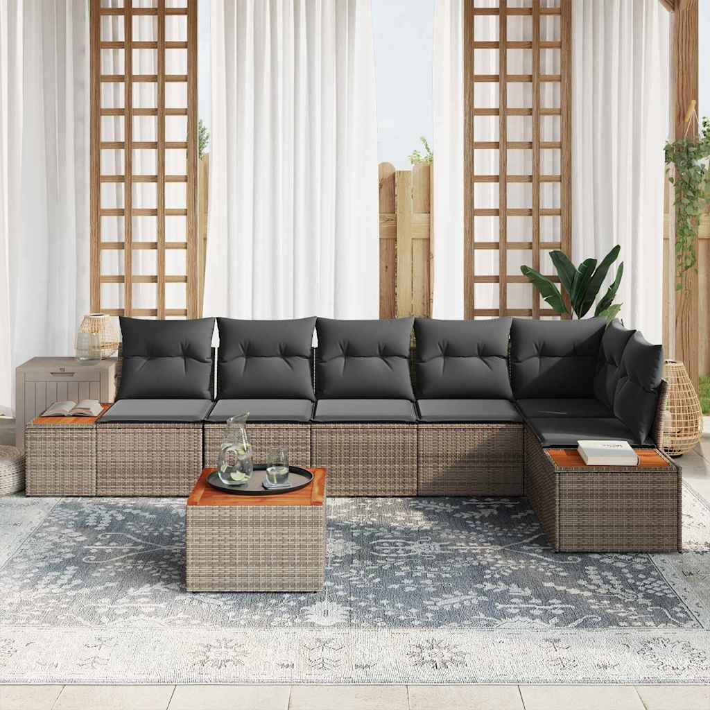 Gartensofa-set mit Kissen 7 pcs Grau Poly Rattan
