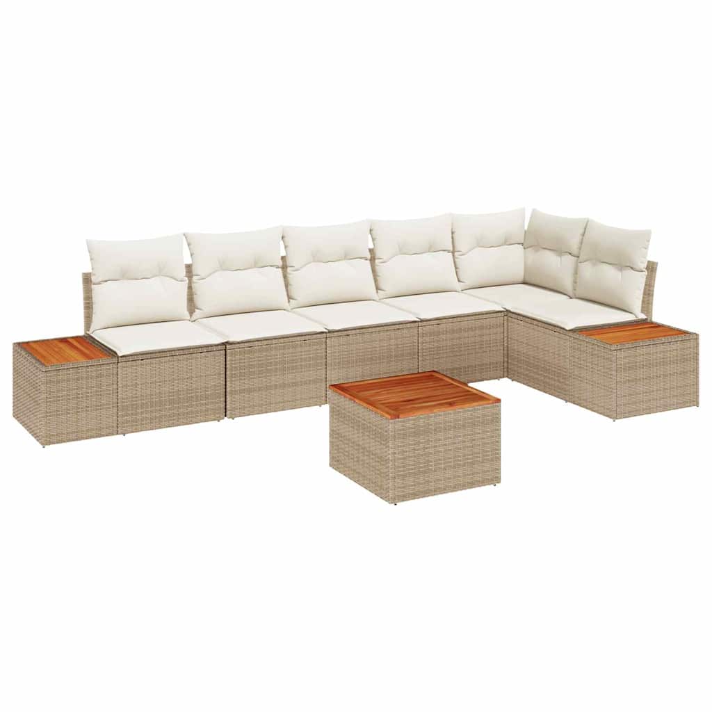 Gartensofa-set mit Kissen 7 pcs Beige Poly Rattan
