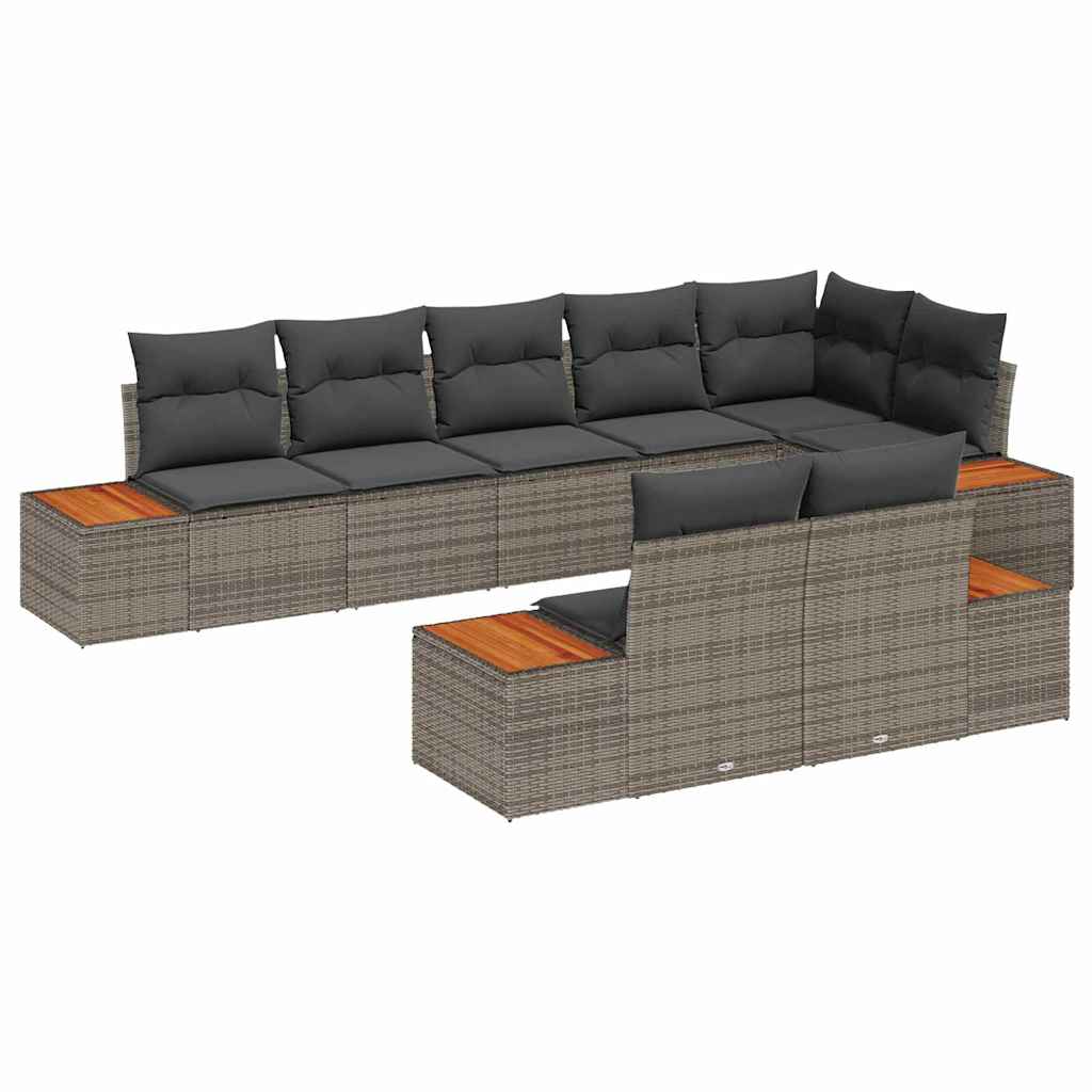 Gartensofa-set mit Kissen 8 pcs Grau Poly Rattan