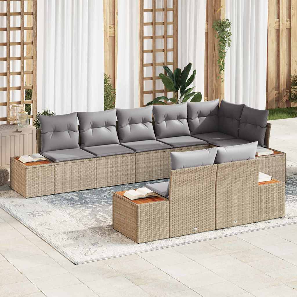 Gartensofa-set mit Kissen 8 pcs Beige Poly Rattan