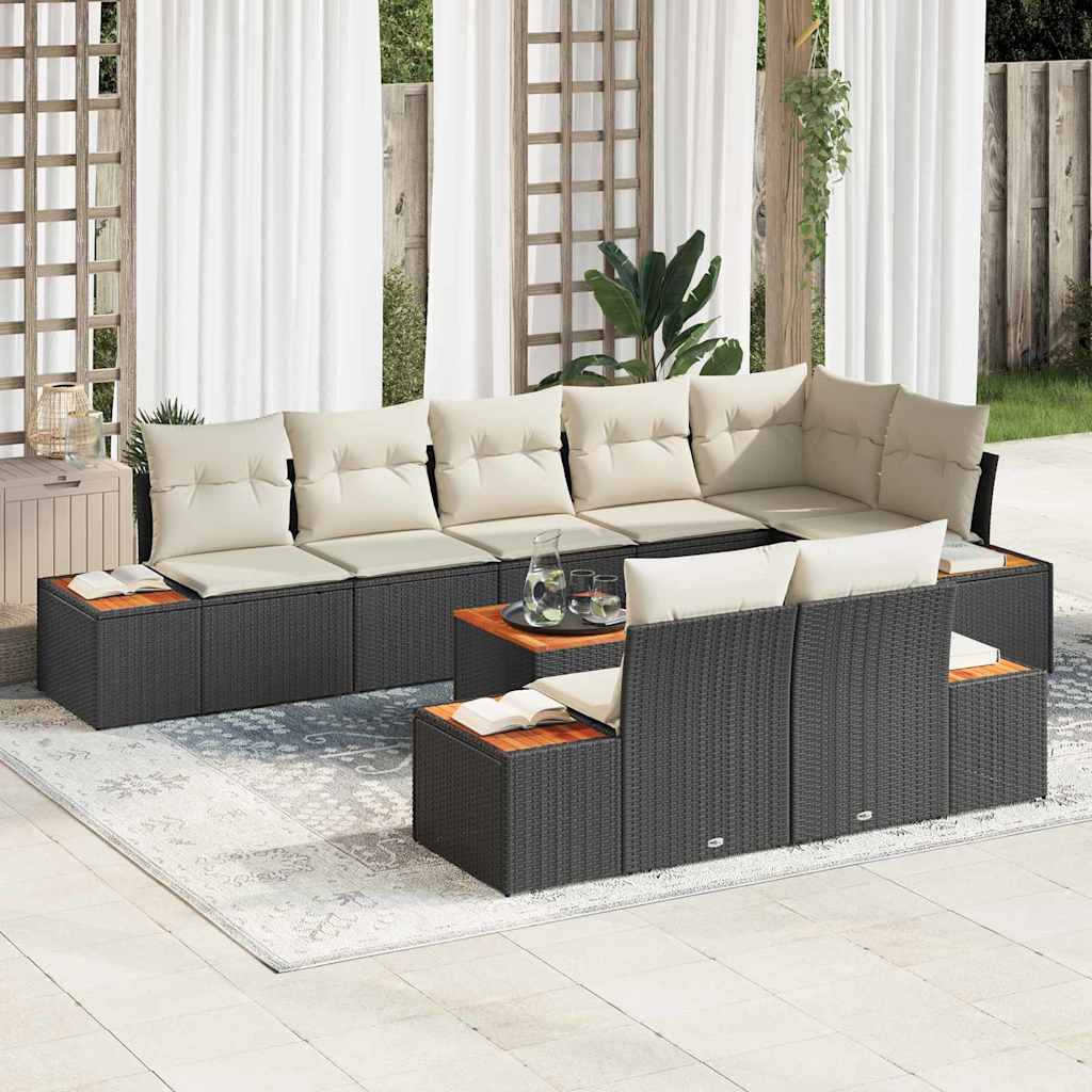 Gartensofa-set mit Kissen 9 pcs Schwarz Poly Rattan