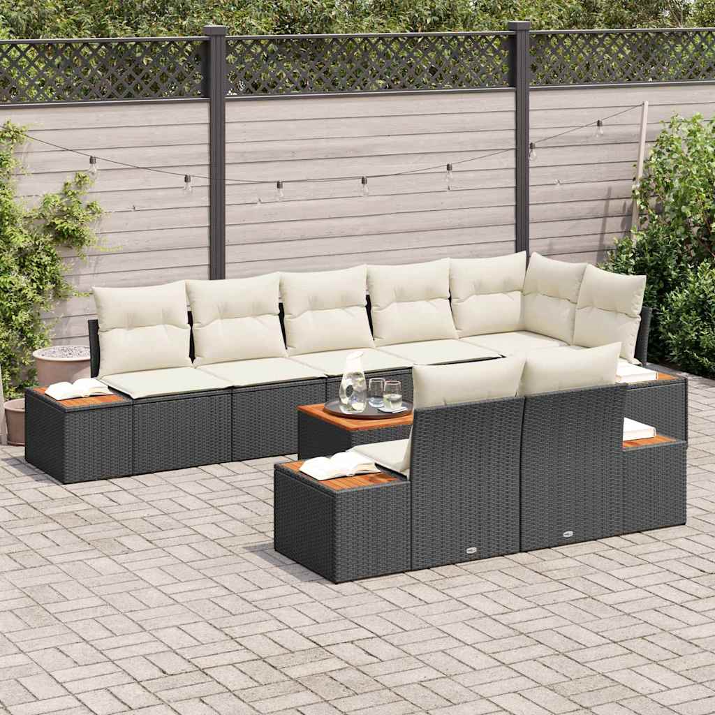 Gartensofa-set mit Kissen 9 pcs Schwarz Poly Rattan