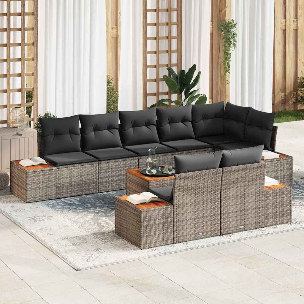 Gartensofa-set mit Kissen 9 pcs Grau Poly Rattan