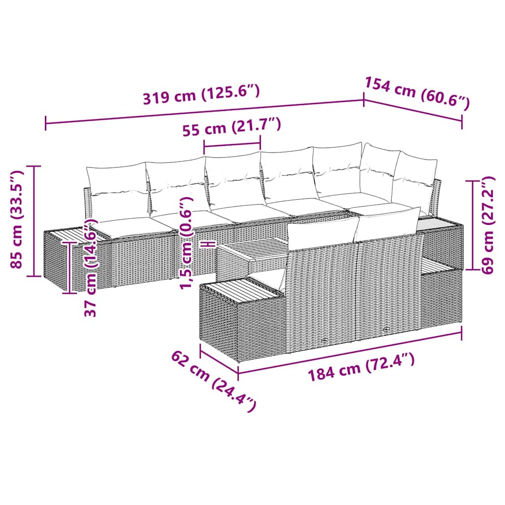 Gartensofa-set mit Kissen 9 pcs Grau Poly Rattan