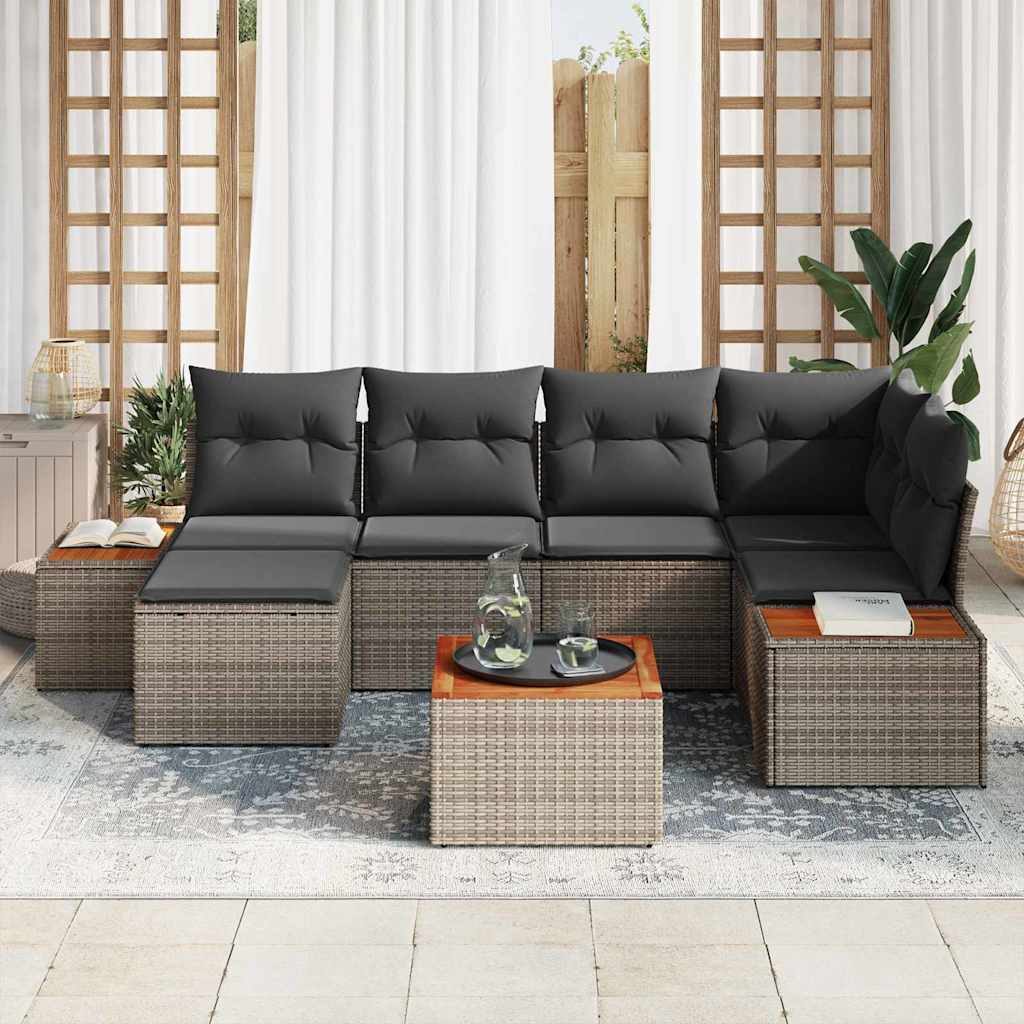 Garten-Sofa-Set mit Kissen 7 pcs Grau Poly-Rattan