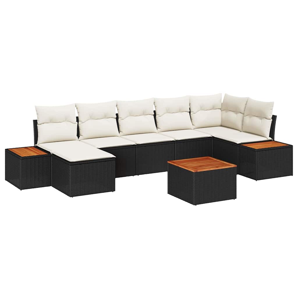 Gartensofa-set mit Kissen 8 pcs Schwarz Poly Rattan